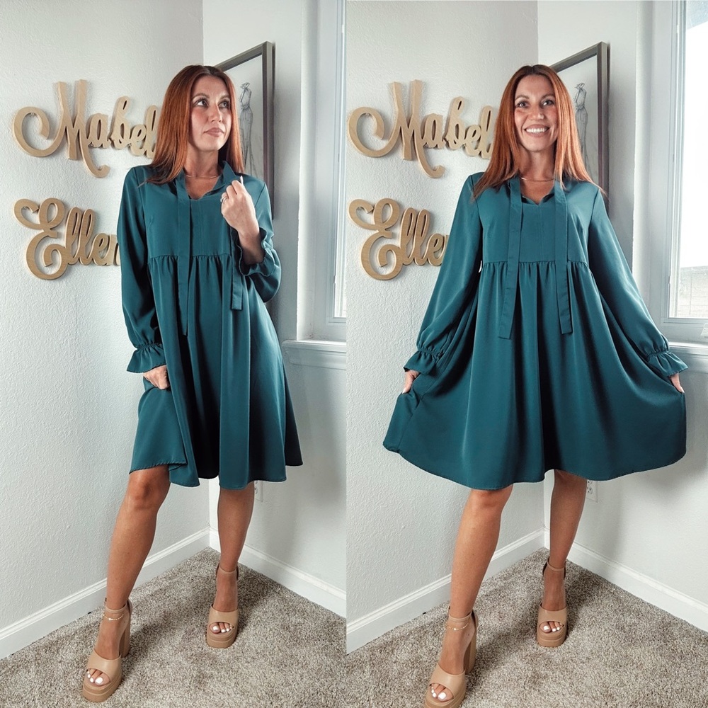 Coolmee timeless teal Long Sleeve babydoll Dress size medium